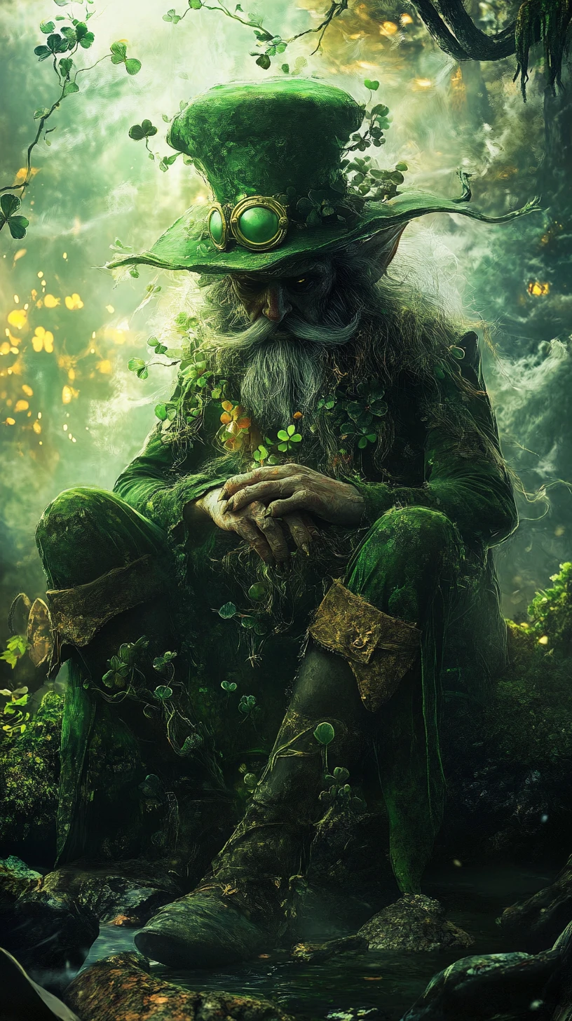 Leprecauno dark fantasy surreale in un paesaggio illusorio