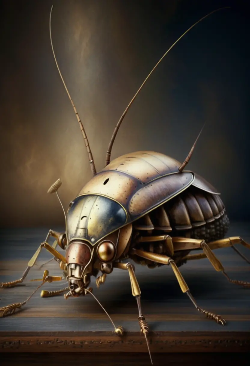 Hyperrealistische Steampunk-Kurzschrecke auf Holzsockel