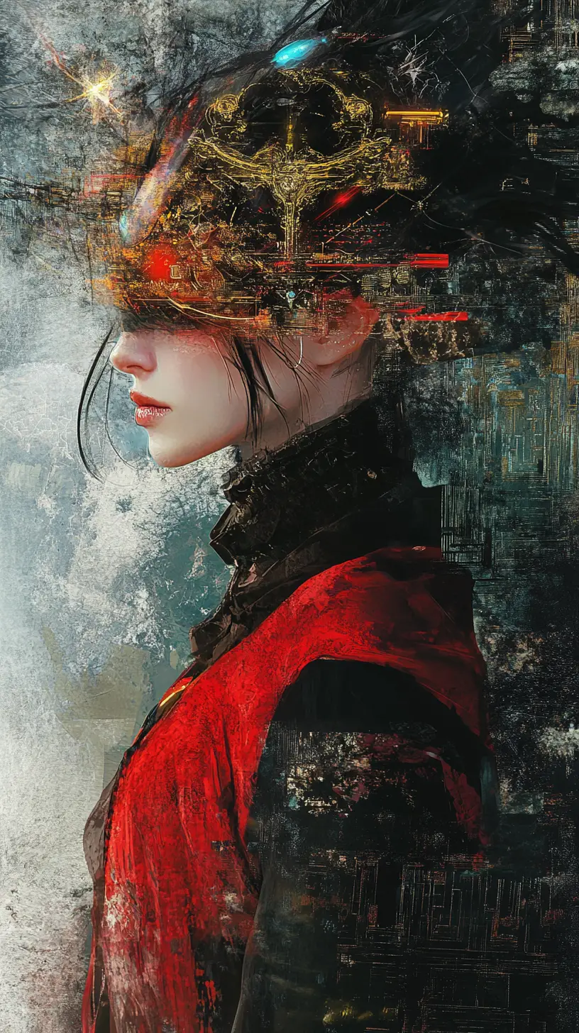 Cyberpunk-Prinzessin in einer himmlischen Dark-Fantasy-Illusion
