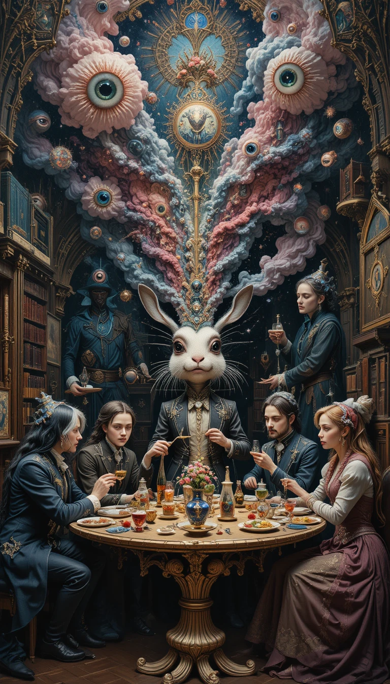 Coelho alquimista surreal em um reino fantástico de chá