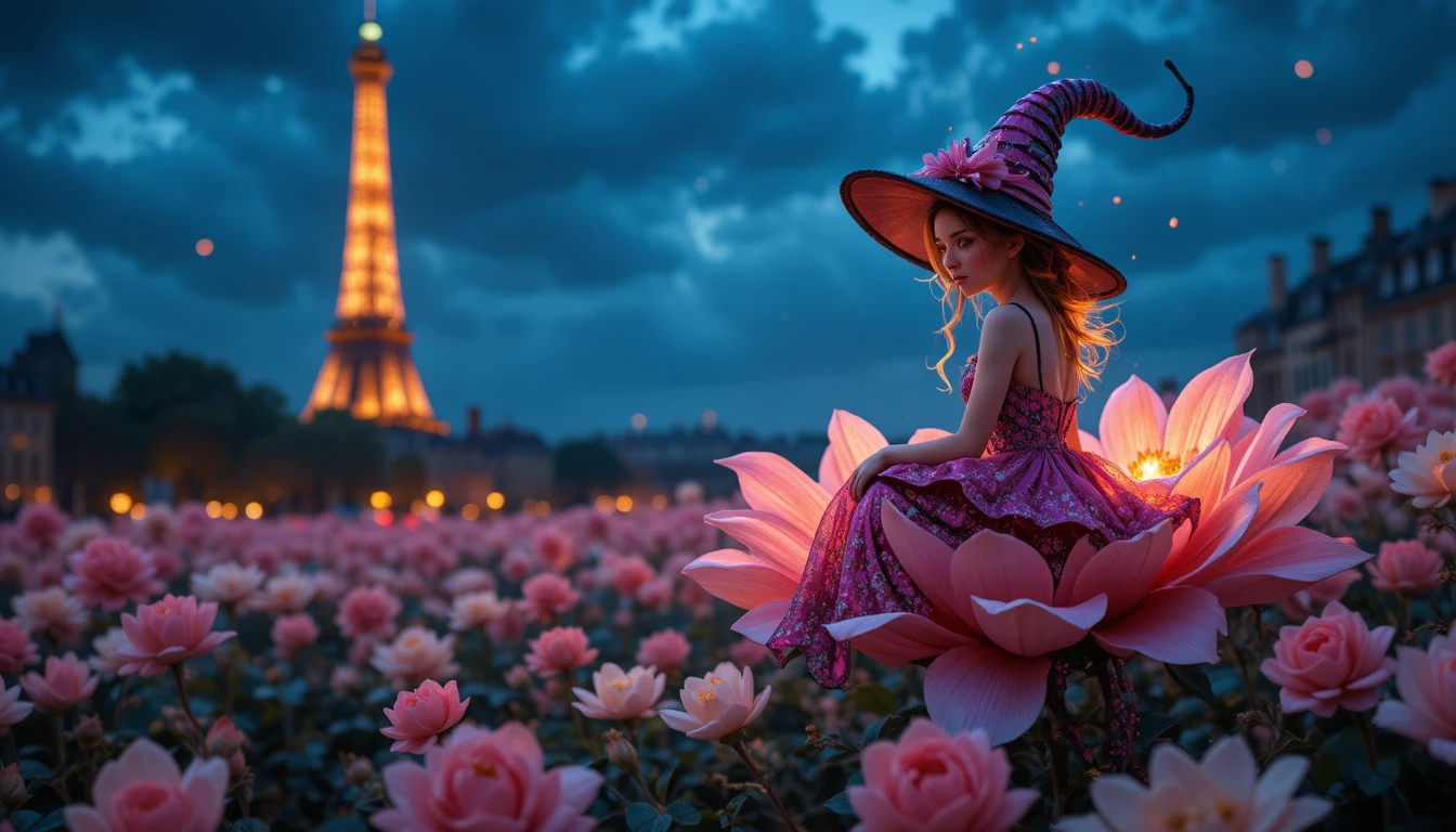 Marienkäfer auf einer Blume, im Hintergrund sanft verschwommenes Paris