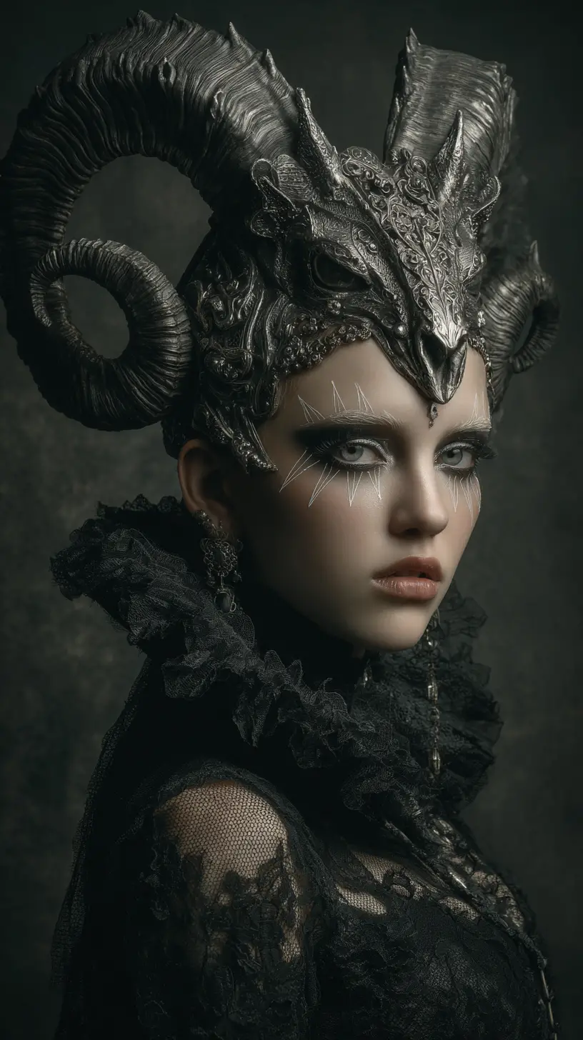 Rainha demoníaca em trono barroco ornamentado em fantasia sombria