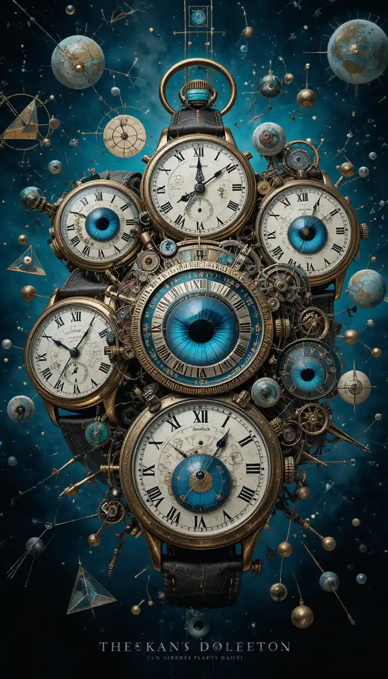 Surreal steampunk pocket watches fused with human eyes
