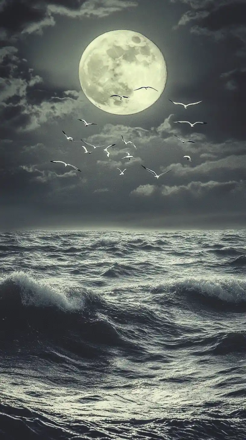 Lua pálida surgindo no horizonte distante do mar