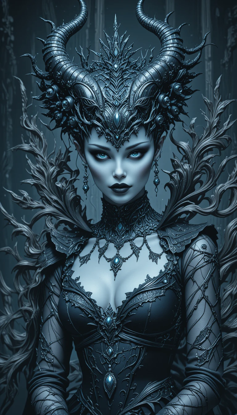 Dämonische Fantasykönigin auf prunkvollem barocken Thron