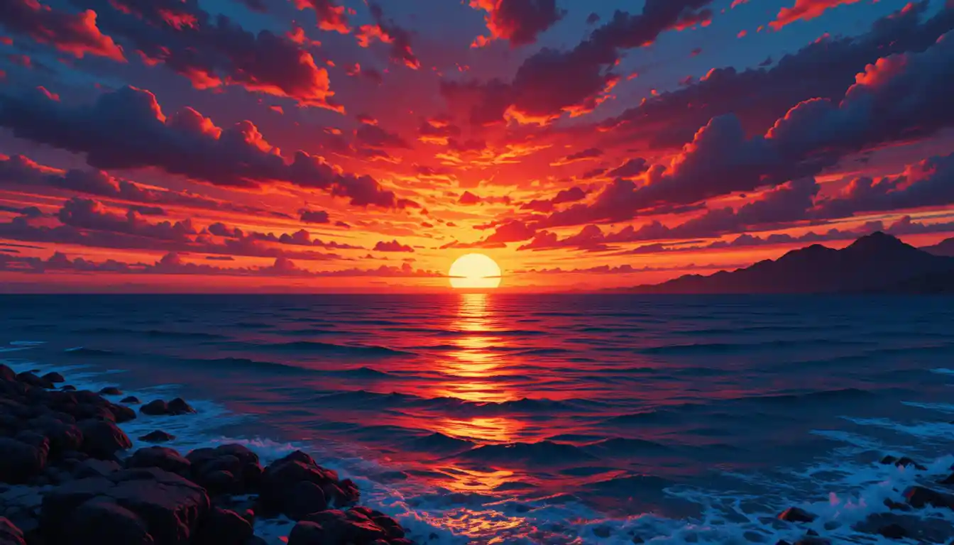 Vivido tramonto hawaiano su acque costiere blu scuro