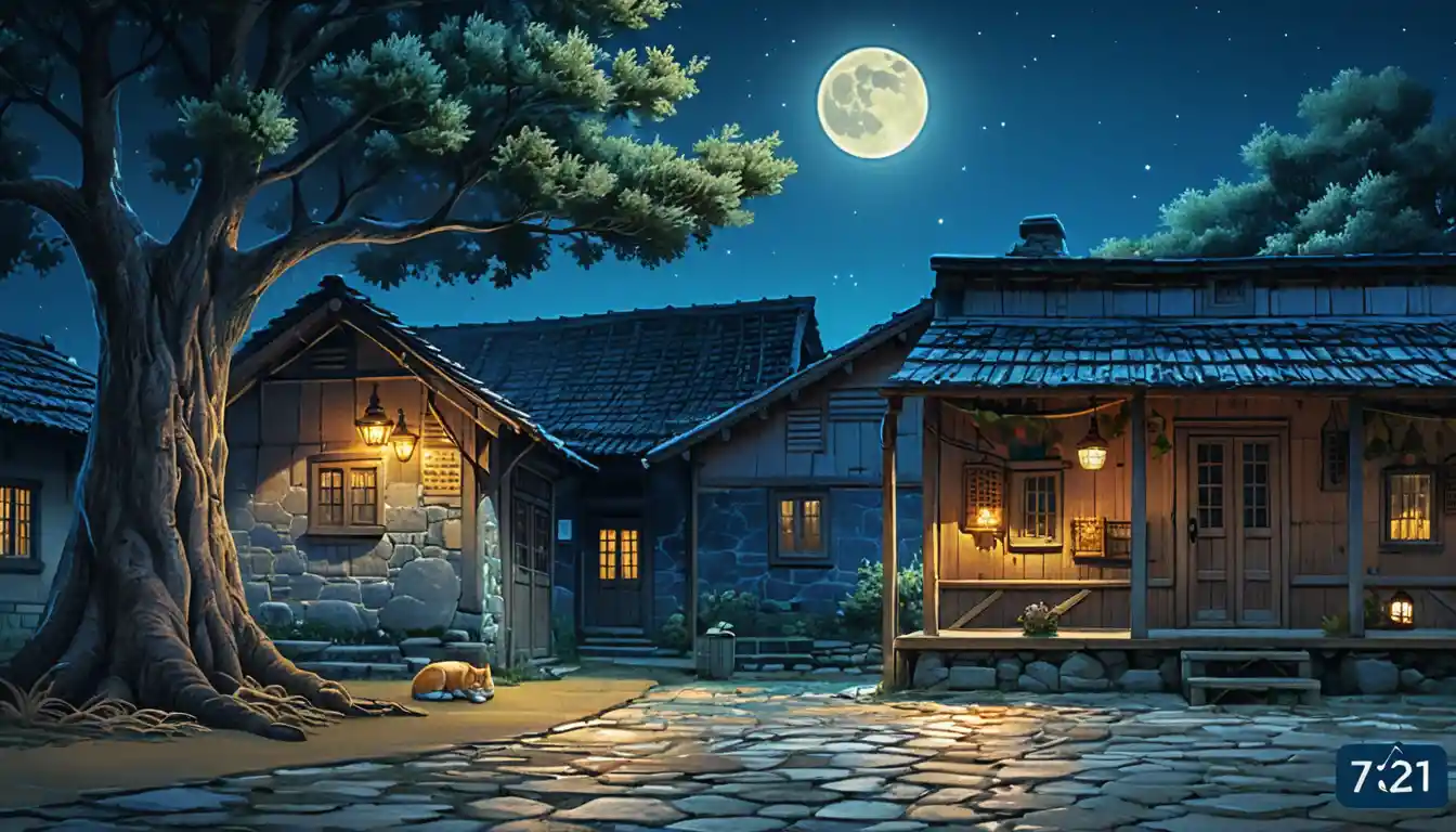 月光與繁星夜空下的靜謐鄉村小屋
