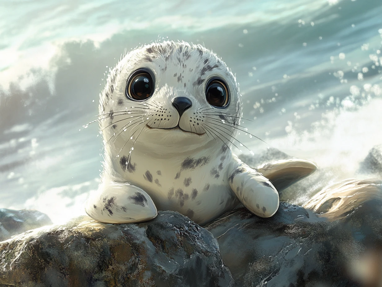 Filhote de foca tranquilo descansando em rochas costeiras ao sol
