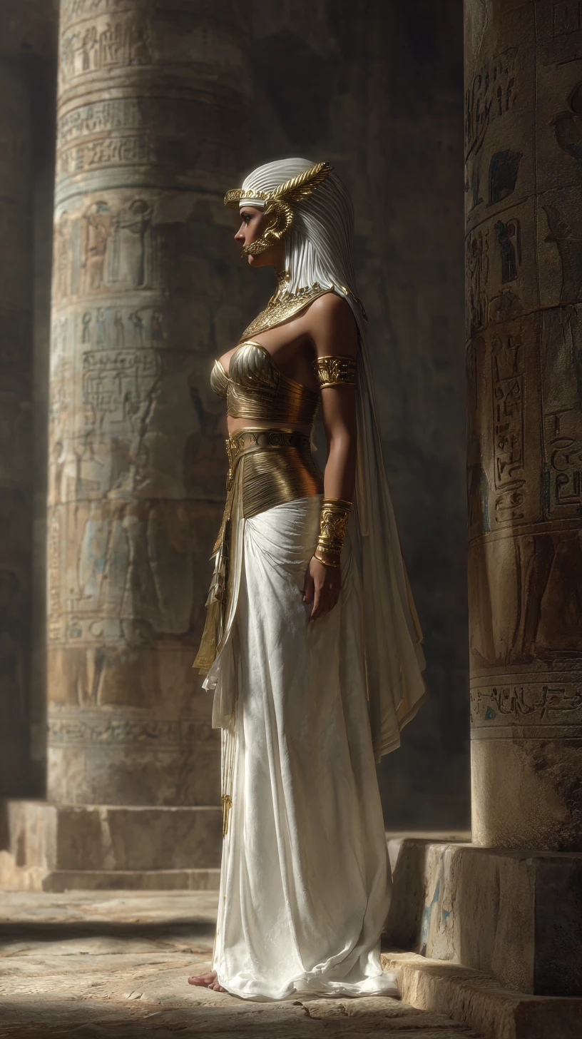 Élégante femme fantastique dans un ancien temple égyptien