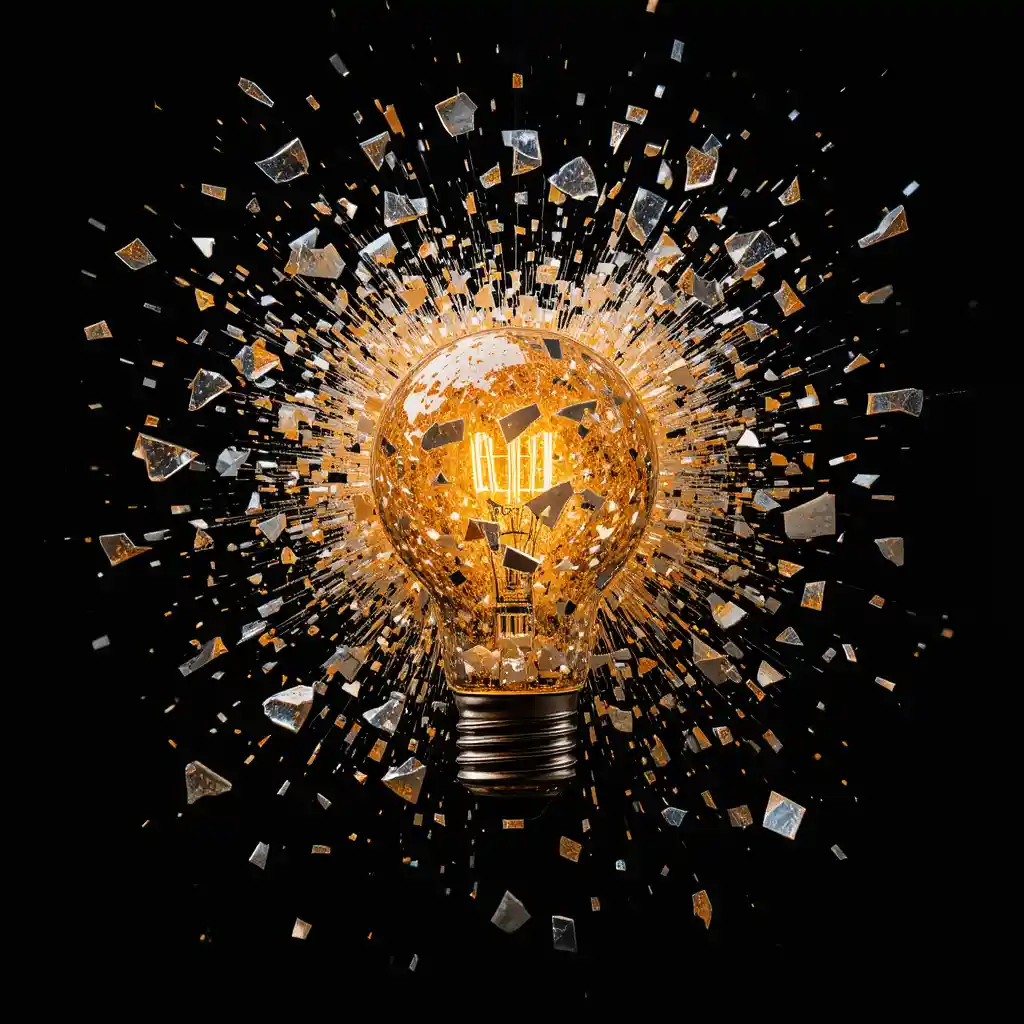 Shattering vintage light bulb frozen in mid air explosion