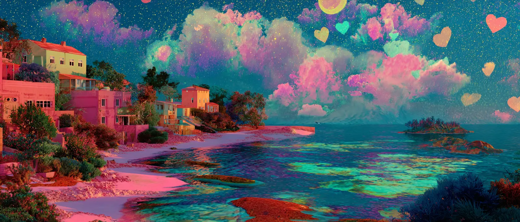 Freudige Tänzerin in einer surrealen Klartraum-Landschaft
