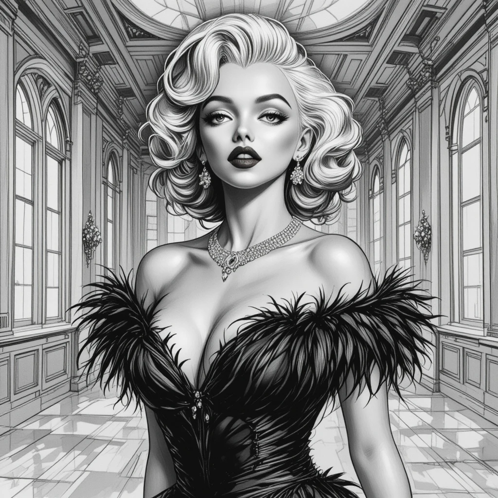 Donna bionda glamour in abito nero in una stanza di lusso