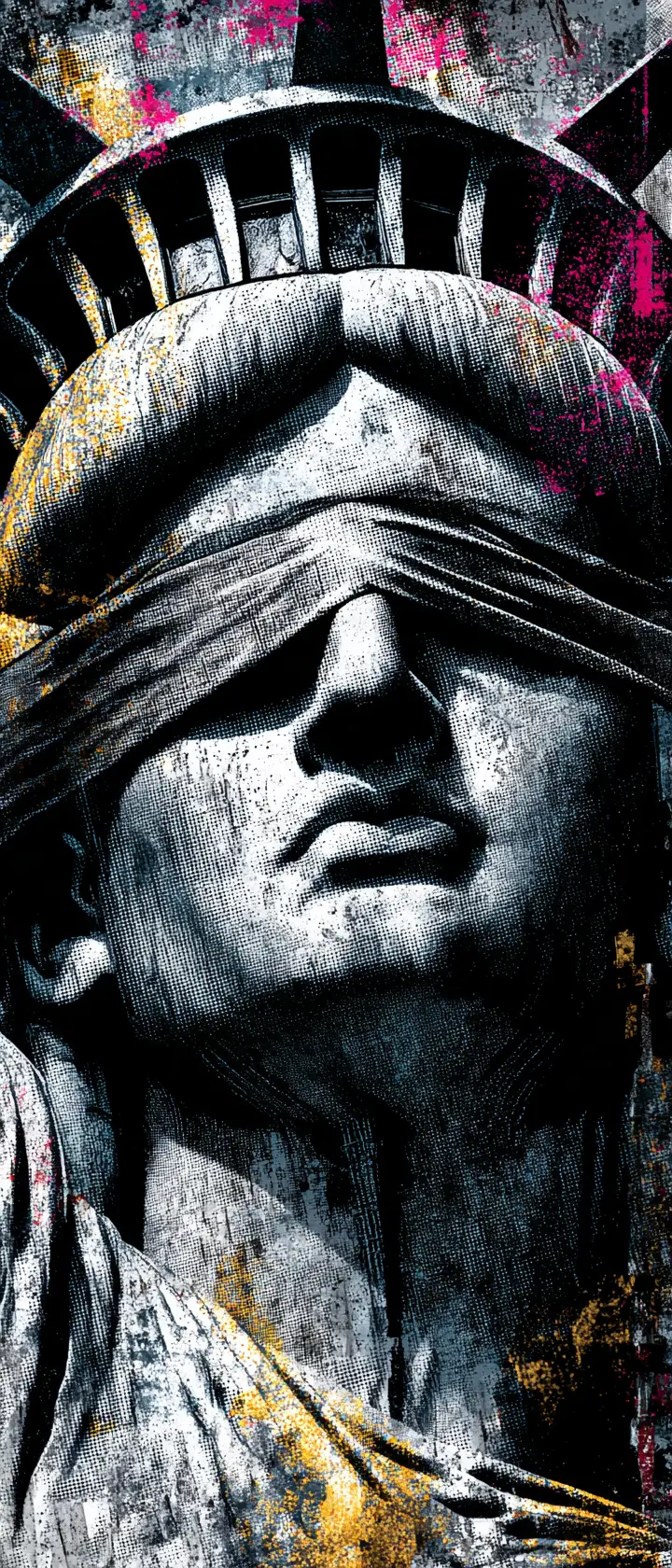 Retrato Abstracto de la Estatua de la Libertad en Humo de Medios Tonos