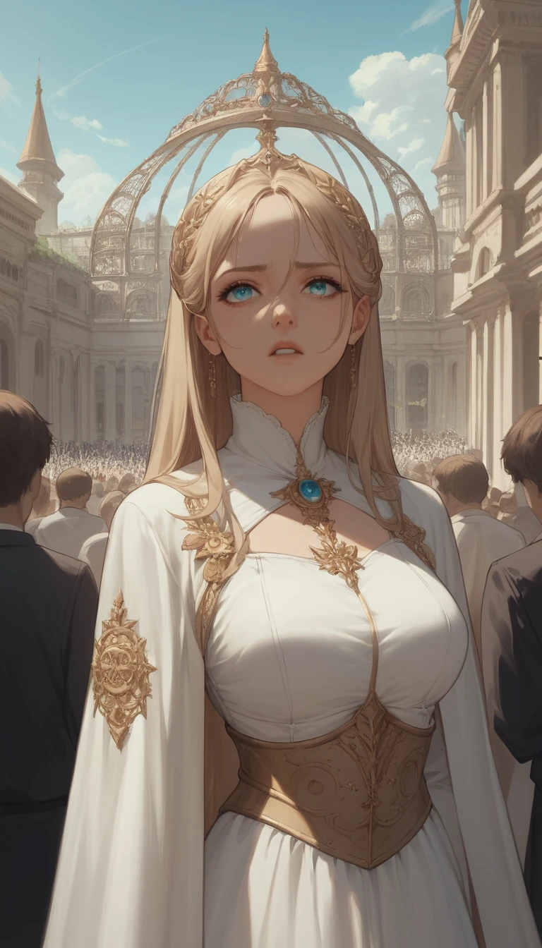 Close-up de garota cavaleira de anime em tecido rasgado e esvoaçante