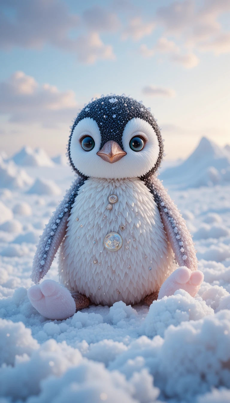 真珠とダイヤの質感でできたかわいい赤ちゃんペンギン