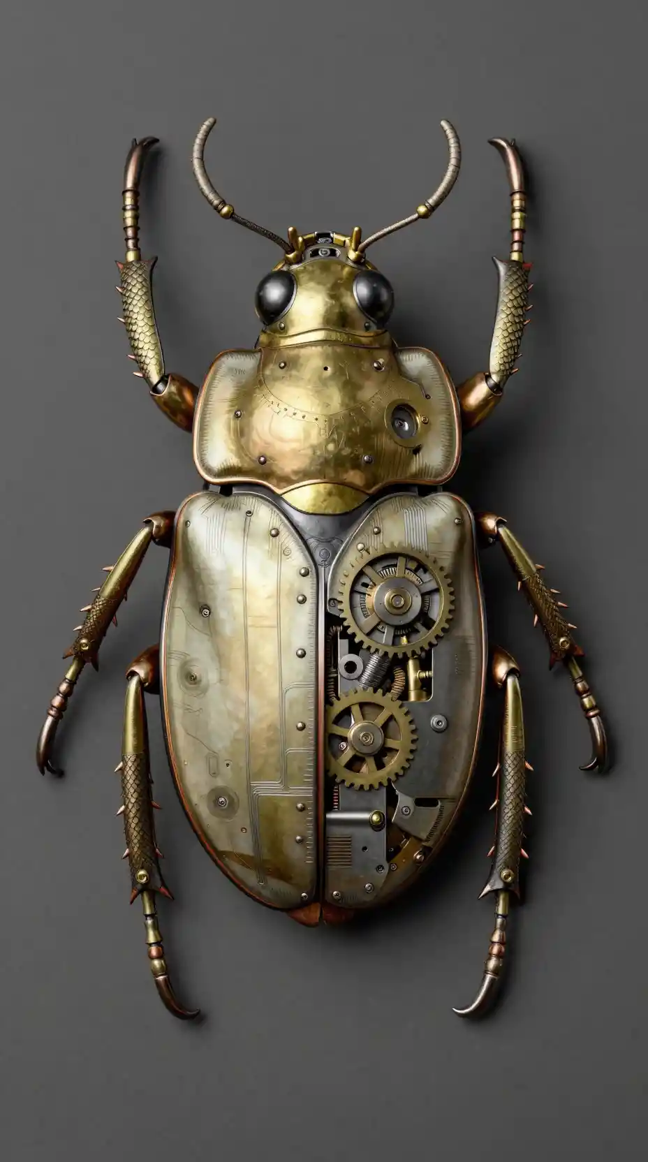 Escultura de Besouro Mecânico Steampunk em Vista Superior