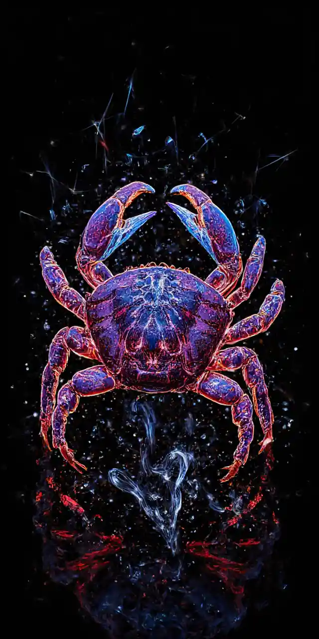Neon Double Exposure Crab Illustration On Dark Abstract Background