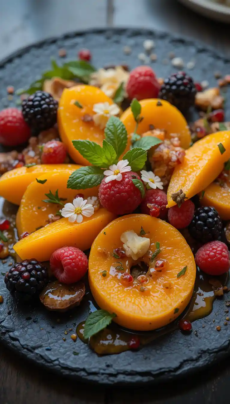 Prato colorido de sobremesa de frutas visto de cima