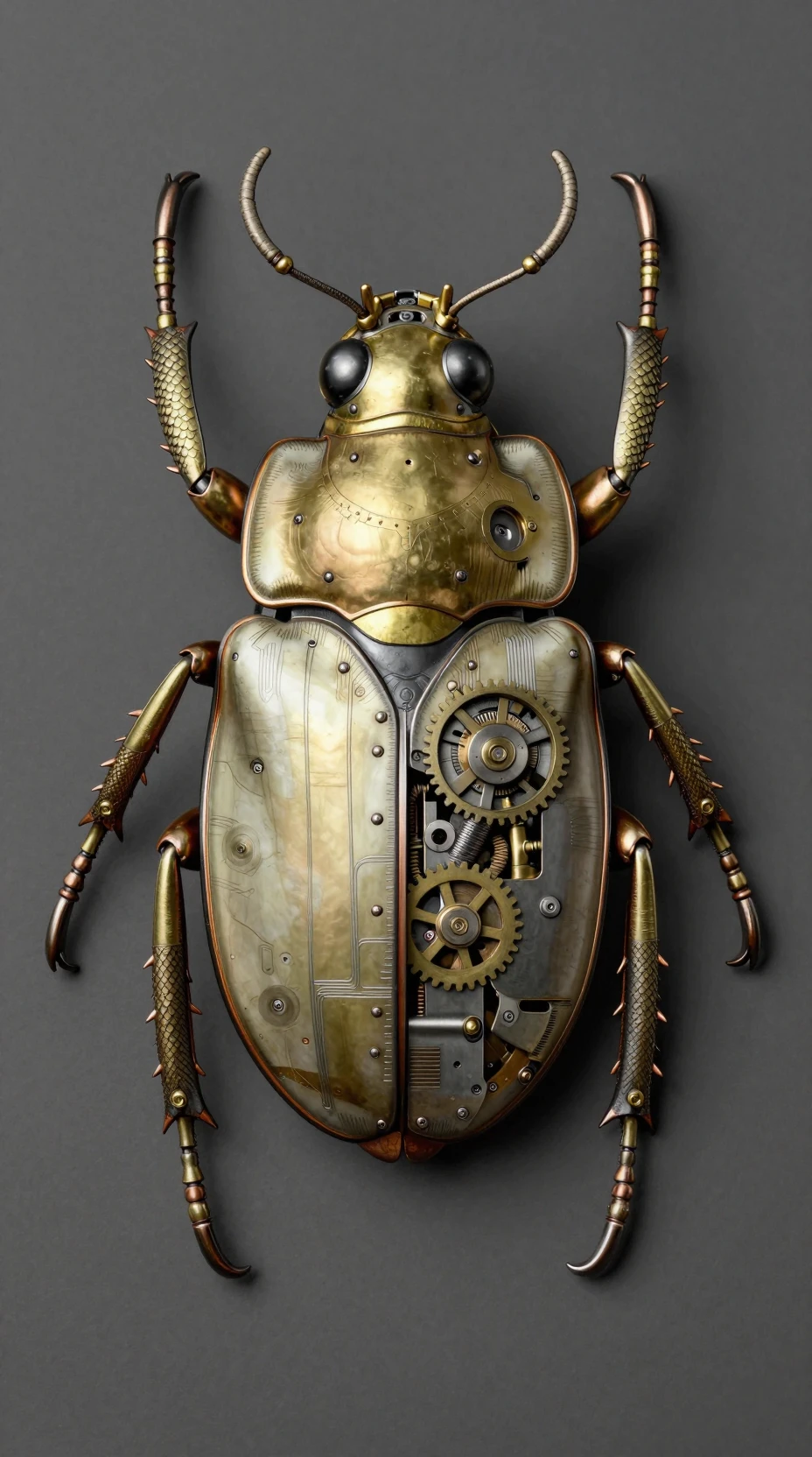 Escultura de Besouro Mecânico Steampunk em Vista Superior