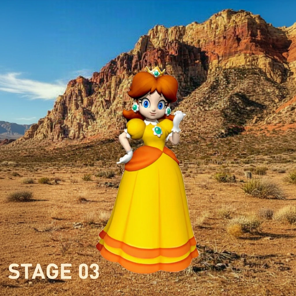 Fantasy princess standing alone in a vast wasteland