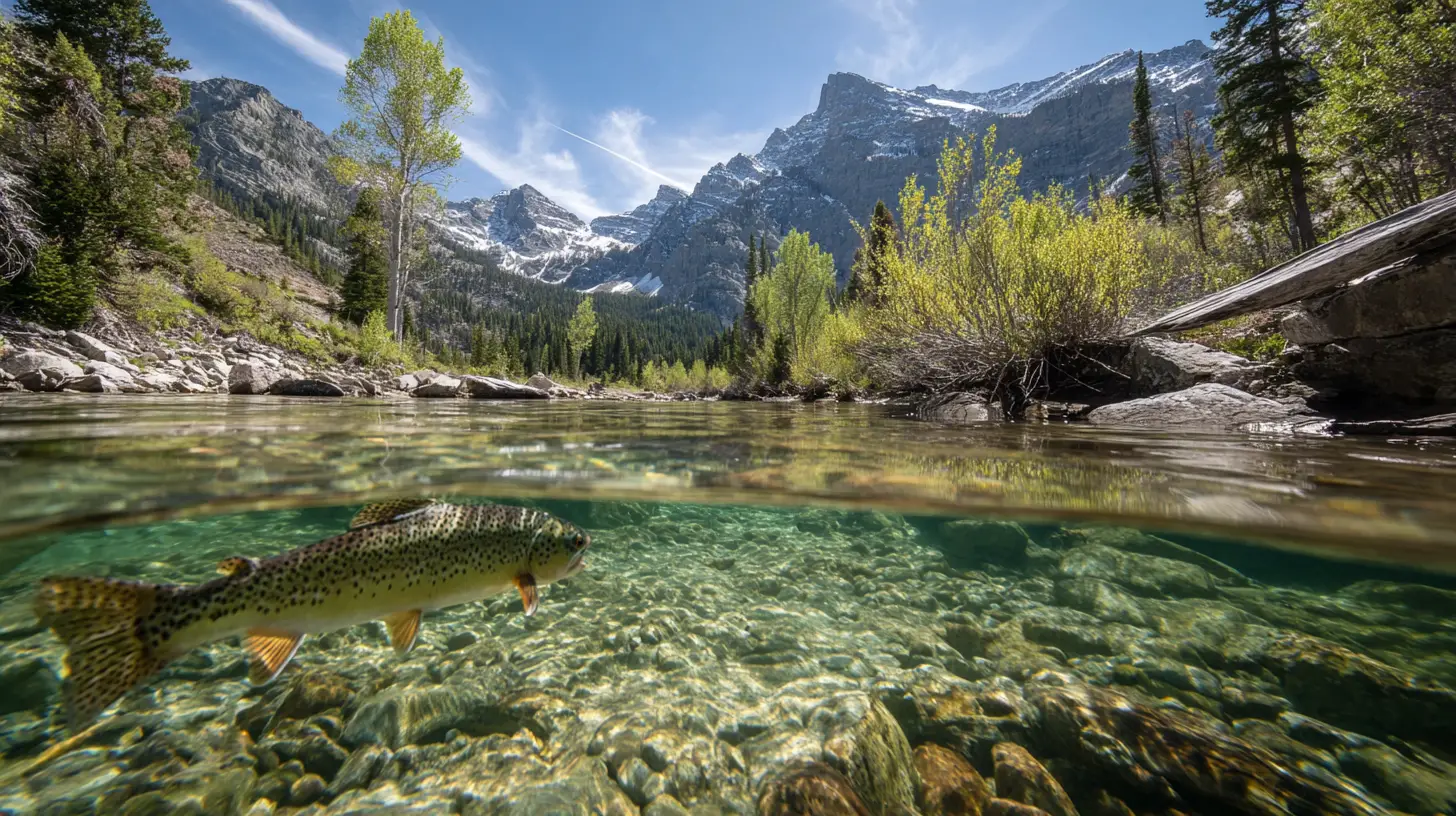 Trota che Risale un Torrente di Montagna Cristallino – Paesaggio Diviso