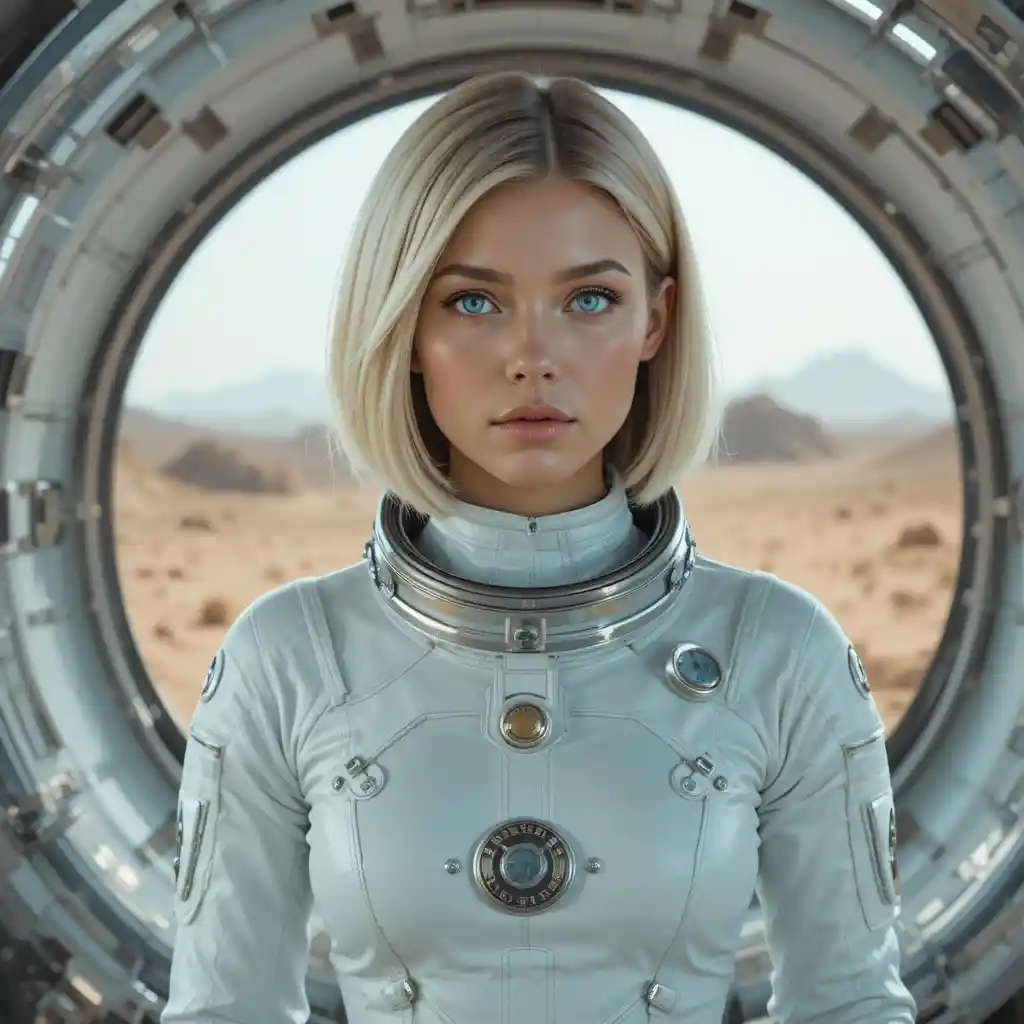 Astronaute femme confiante debout dans un module d’habitat martien