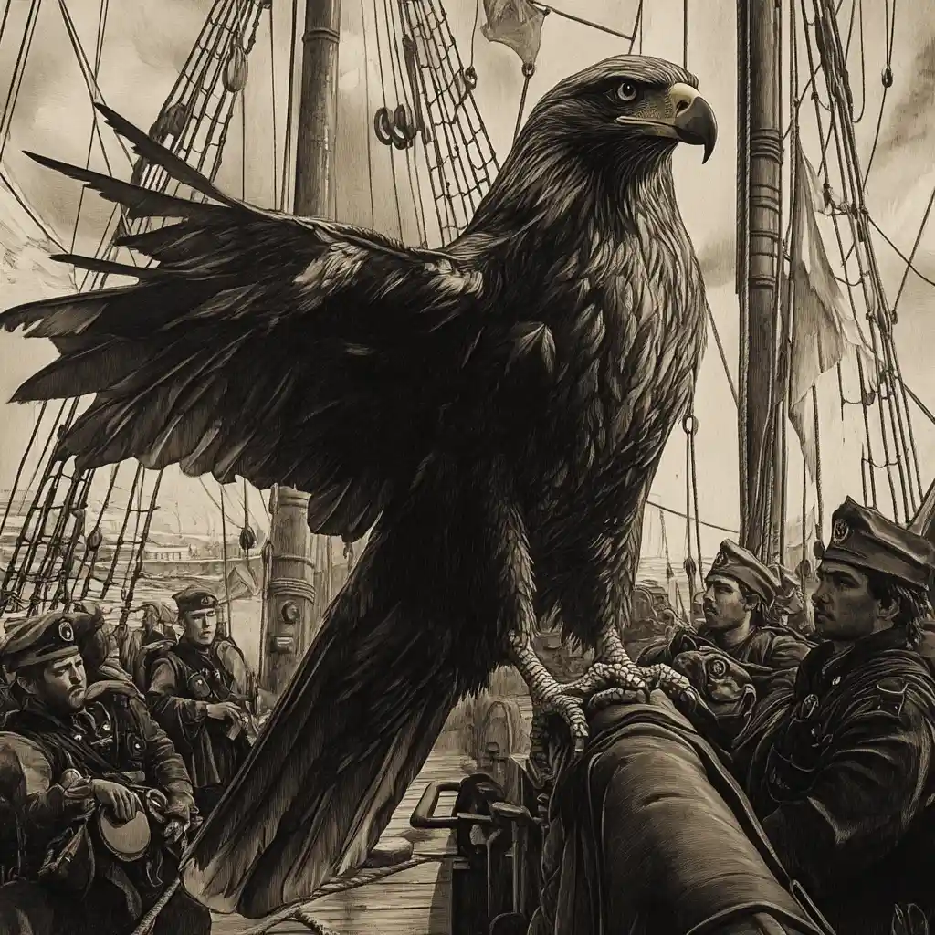 Águia Mensageira em Navio Histórico com Capitão Vigilante