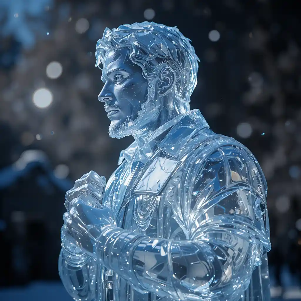 Retrato de escultura de gelo transparente com profundidade de campo dramática