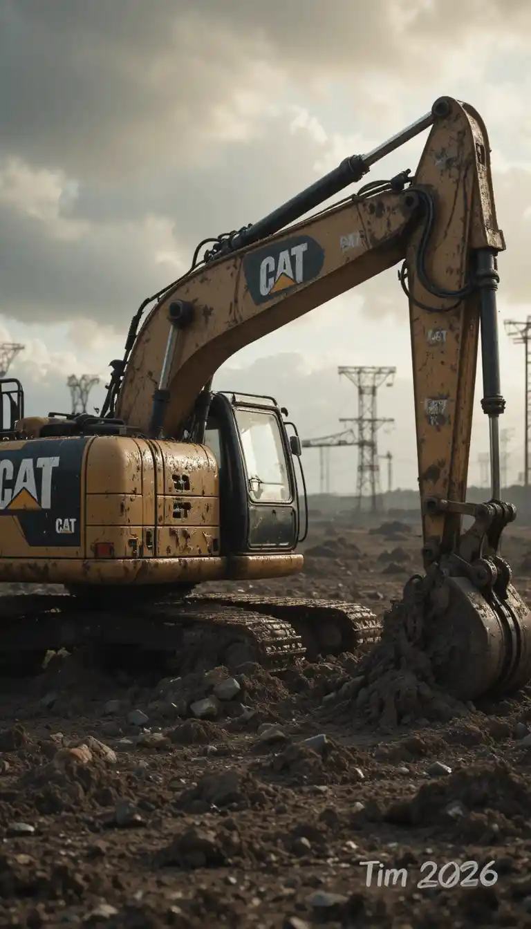 Excavator Stuck In Deep Mud On Dramatic Construction Site