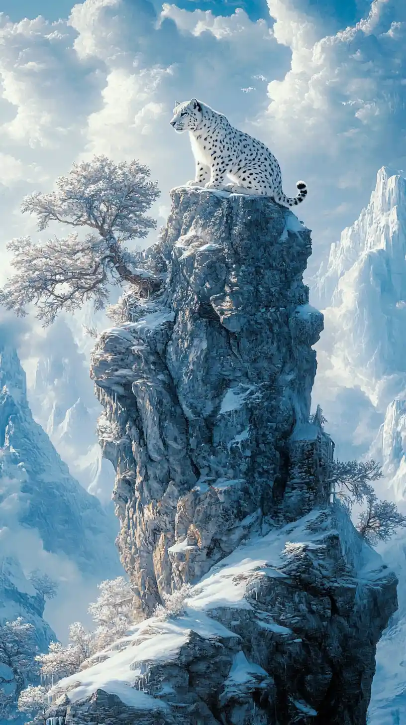 Illusion surréaliste d’un léopard des neiges aux formes visuelles changeantes