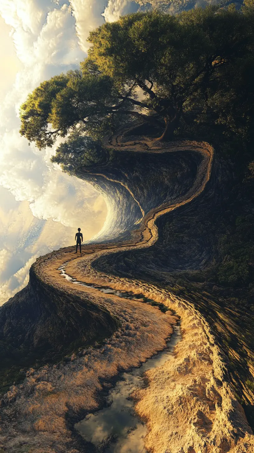 Arte surreal de ilusão de ótica com cenas em camadas tranquilas