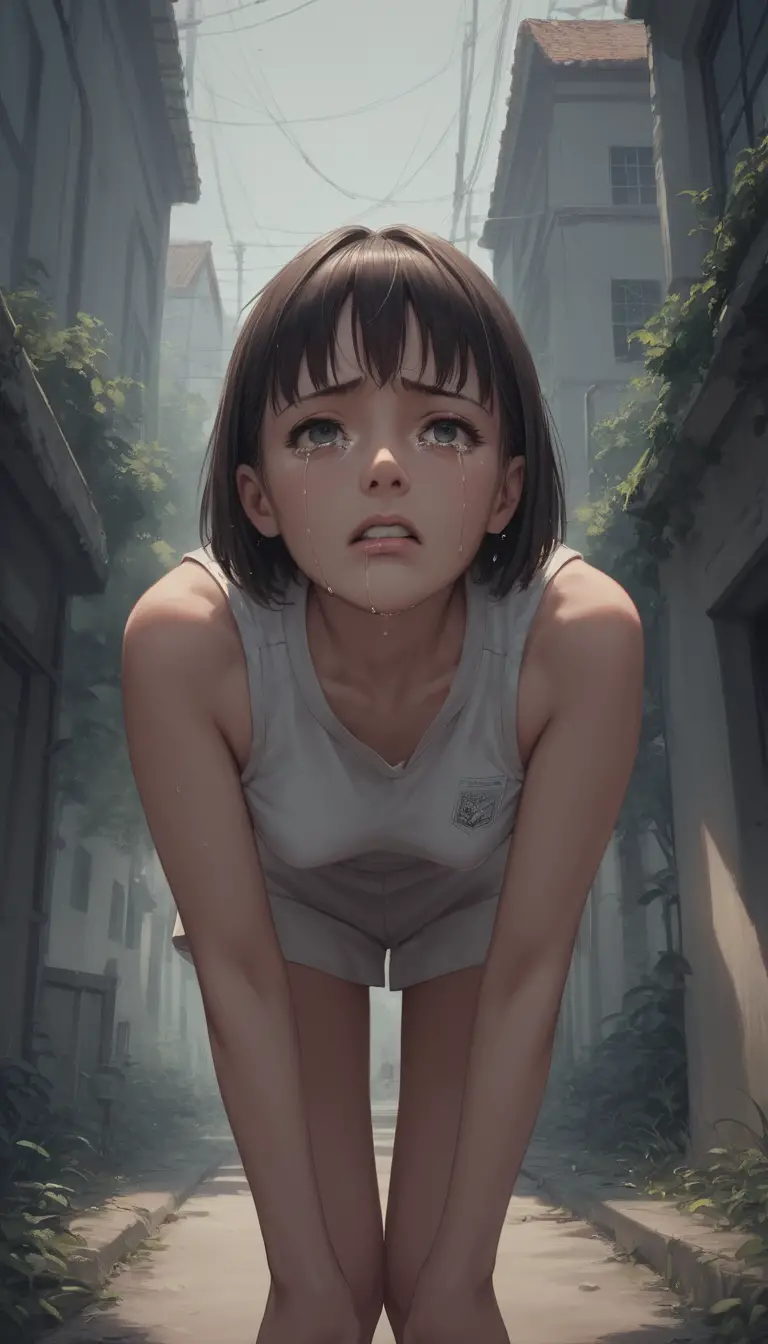 Estudante de anime chorando sozinha em um corredor