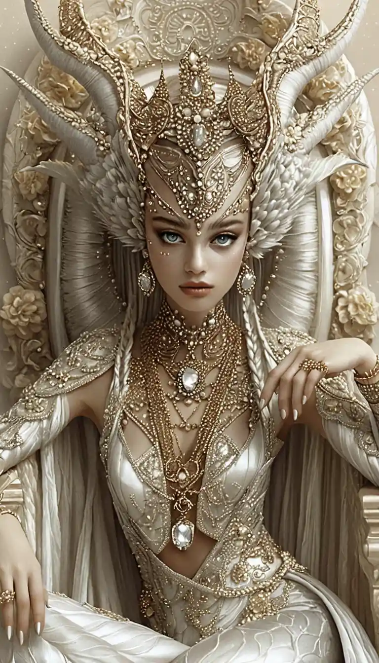 Rainha demoníaca de fantasia em trono barroco ornamentado