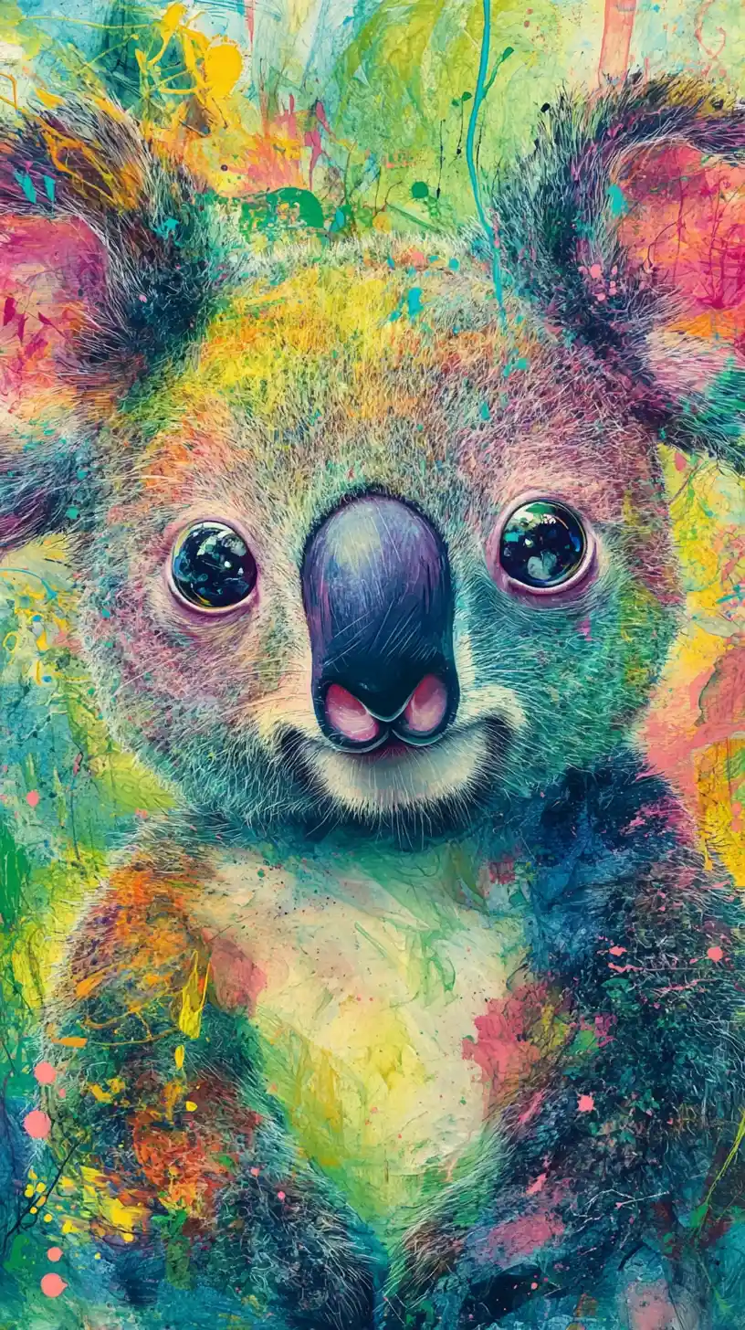 Créature de koala surréaliste aux yeux hypnotiques et aux couleurs vives