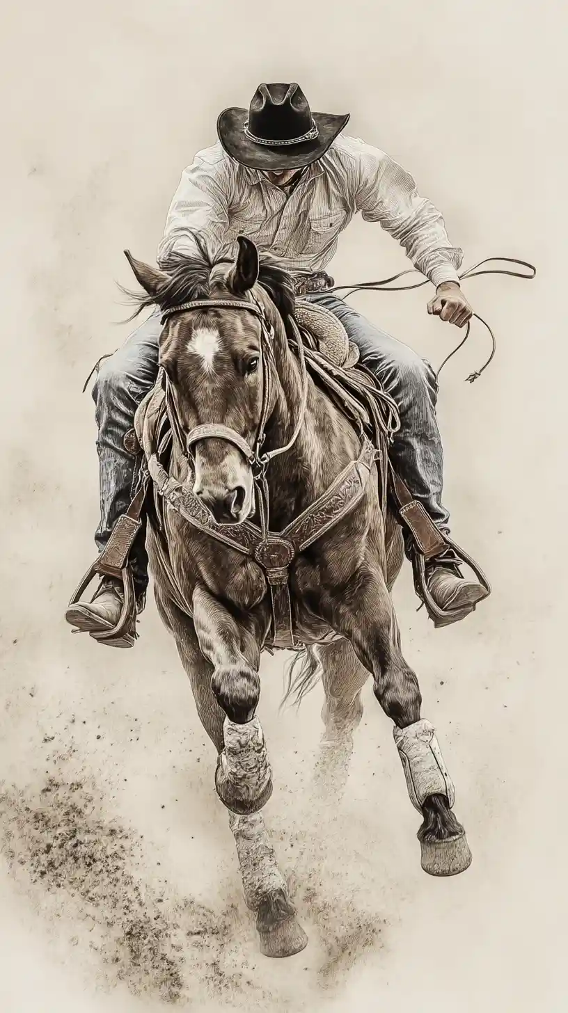 Cowboy aus bockendem Bronco in staubiger Rodeo-Arena geschleudert