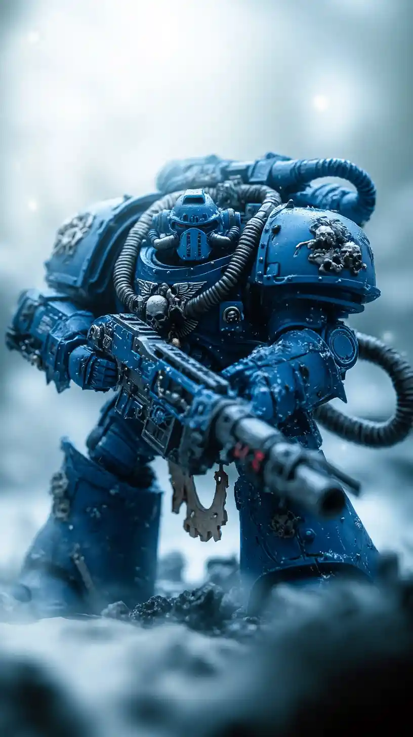 Armored sci fi soldiers standing in thick battlefield fog
