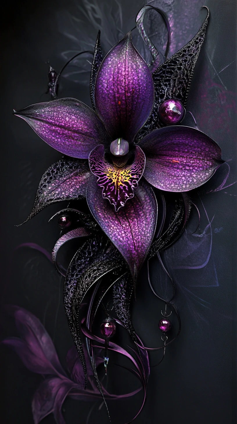 Orquídea Surreal con Ojos Brillantes en un Reino de Fantasía Gótica