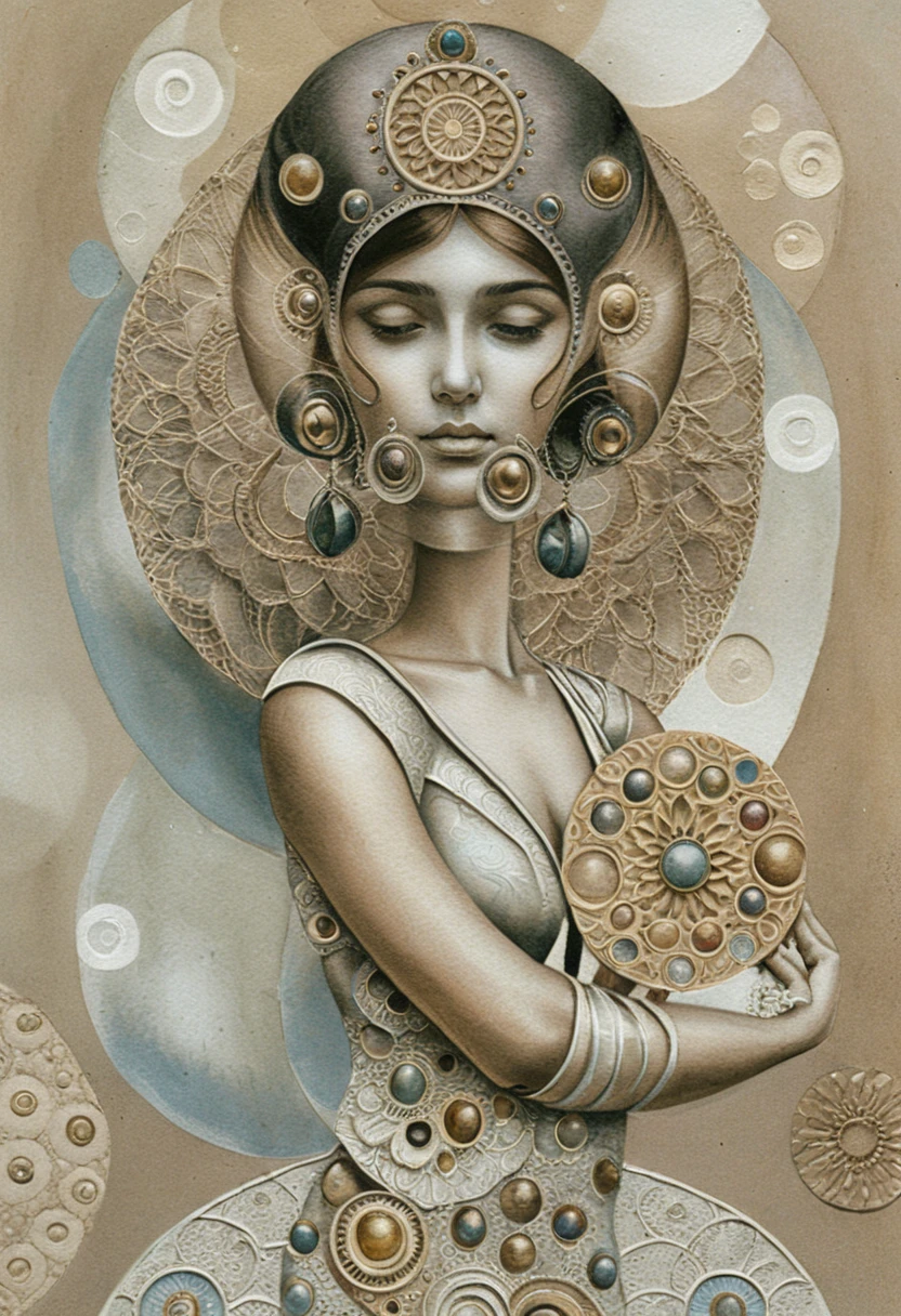 Figura feminina serena em halo sagrado de mandala ornamentada