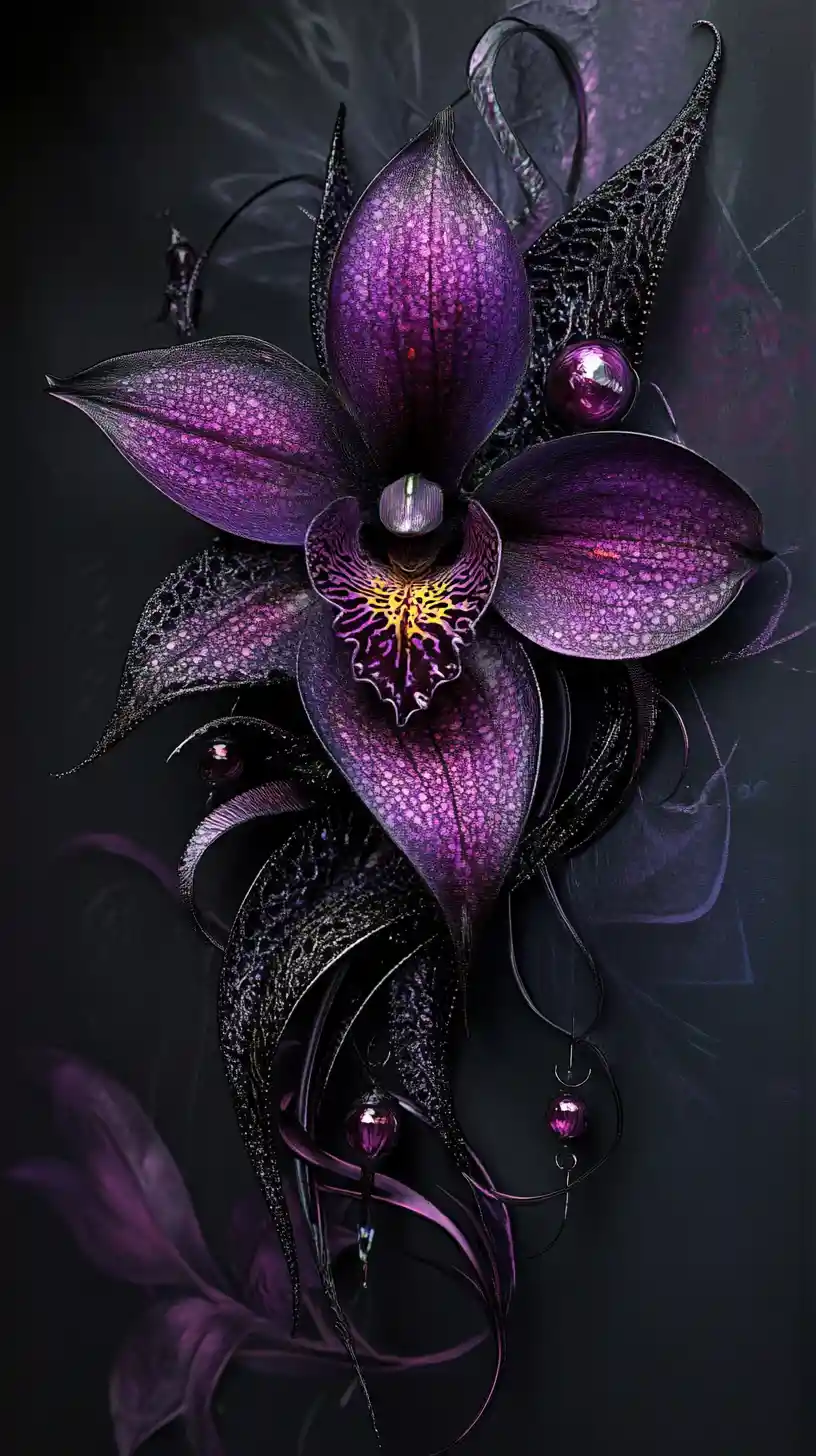 Orquídea Surreal con Ojos Brillantes en un Reino de Fantasía Gótica
