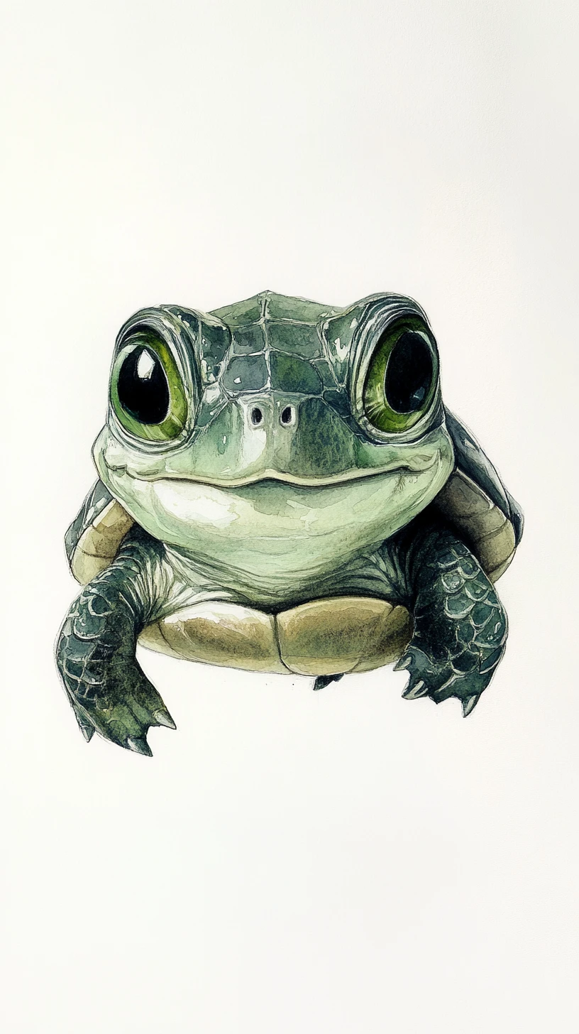 Traumhafte Aquarellschildkröte mit großen leuchtend grünen Augen