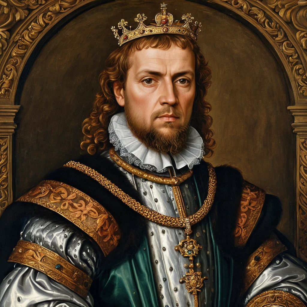 Retrato renascentista de um rei escocês em trajes reais