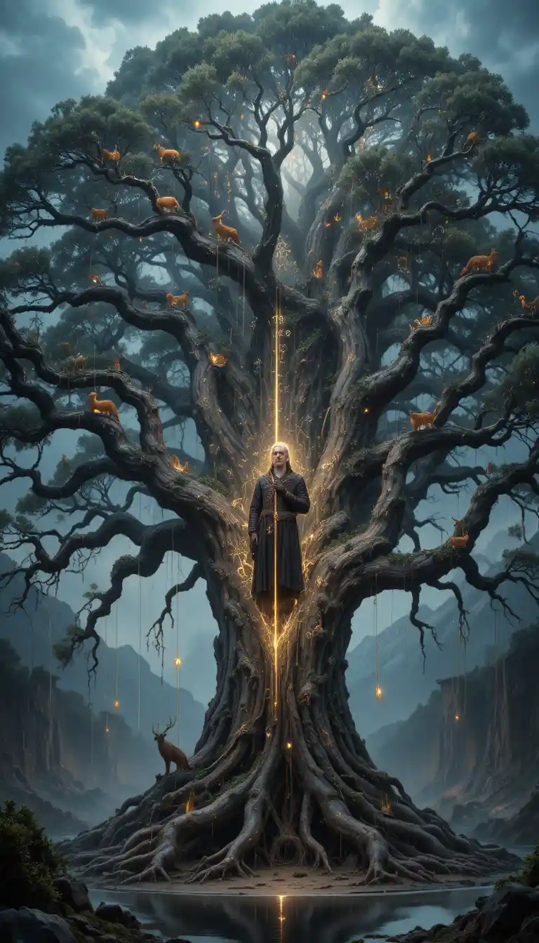 Odin bound within the branches of the world tree
