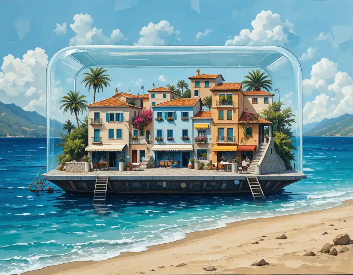 Village côtier grec féerique dans un monde de verre