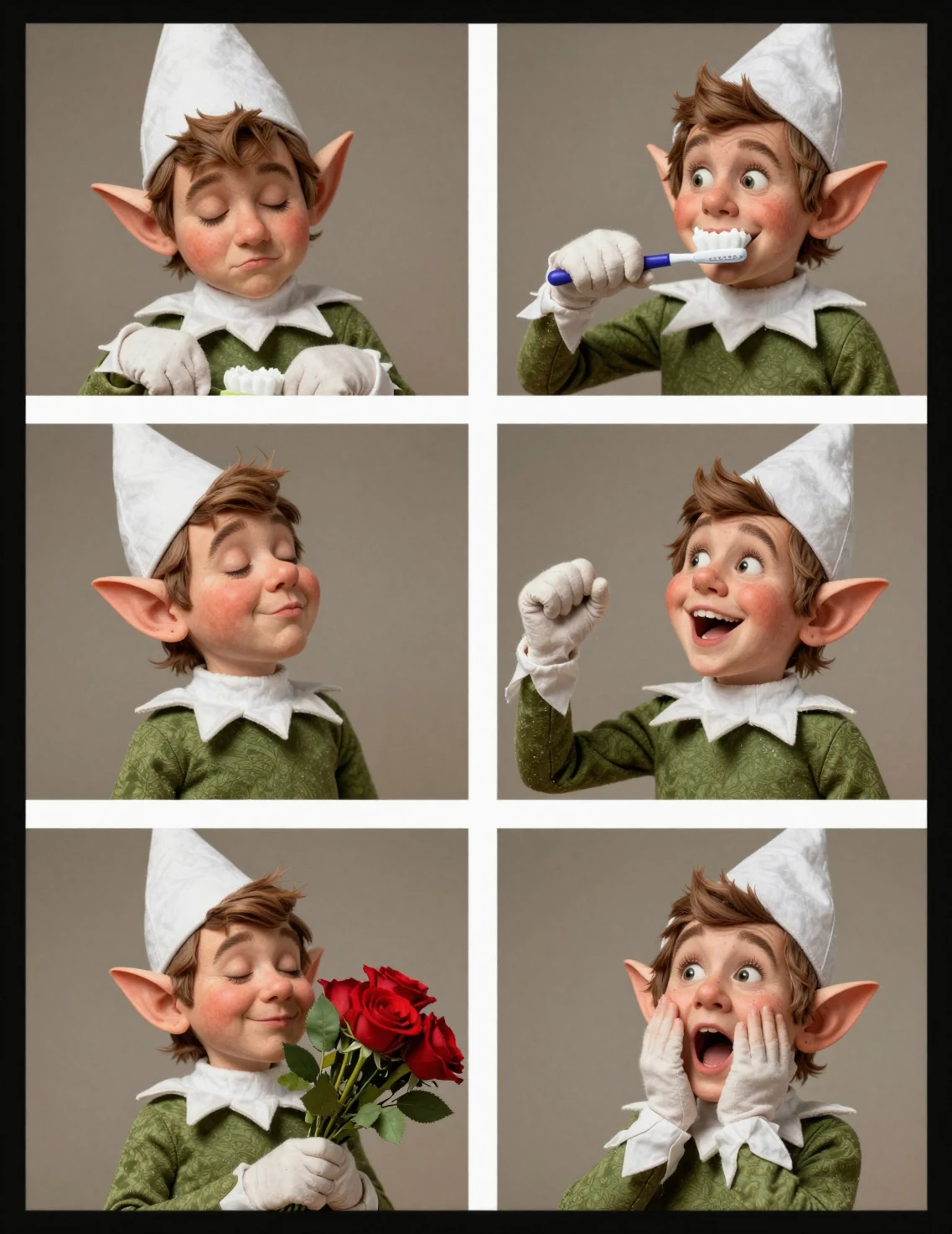 Elfe fantastique dans six scènes expressives du quotidien
