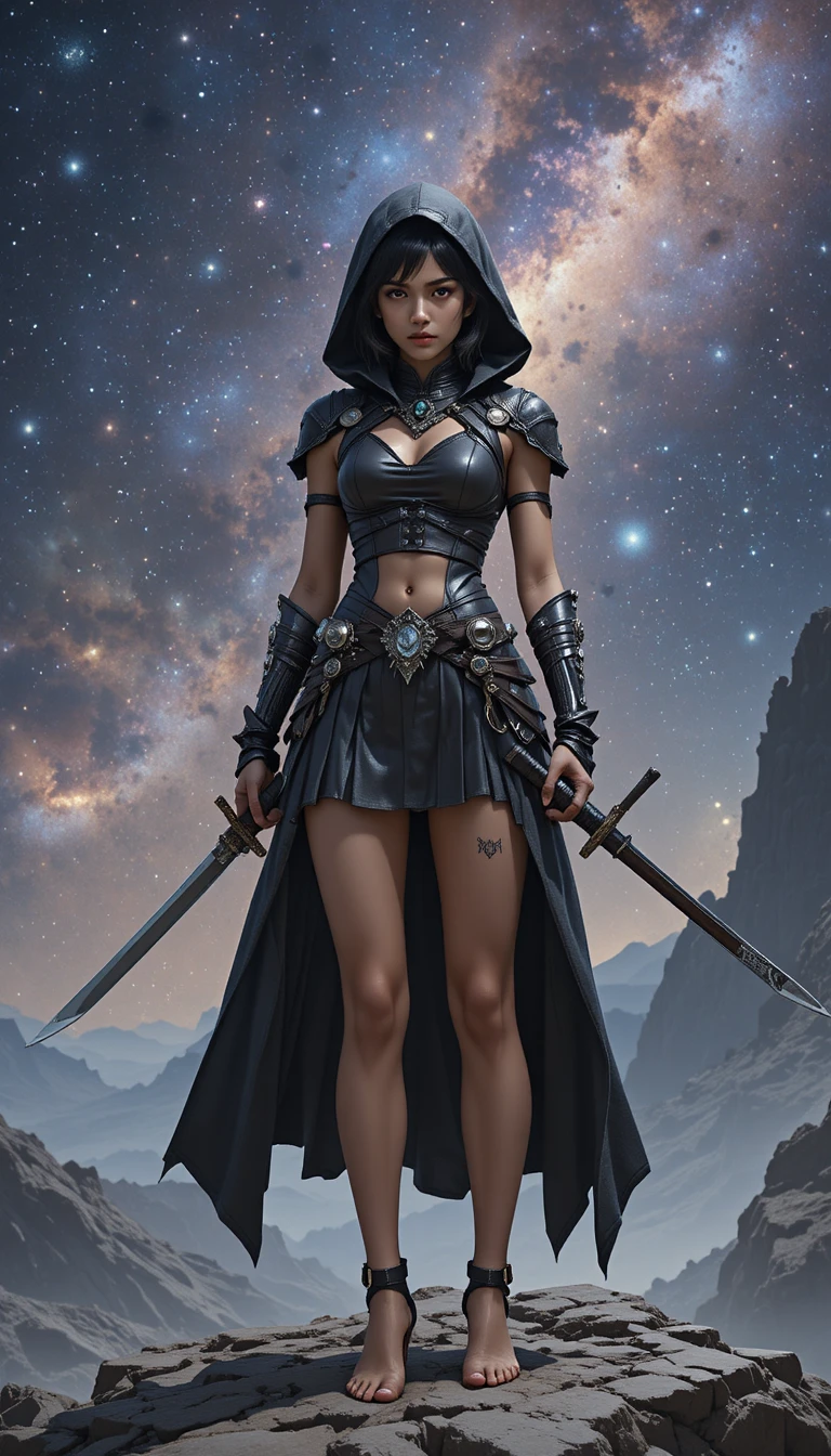 Chica guerrera adolescente de la galaxia con katana enjoyada