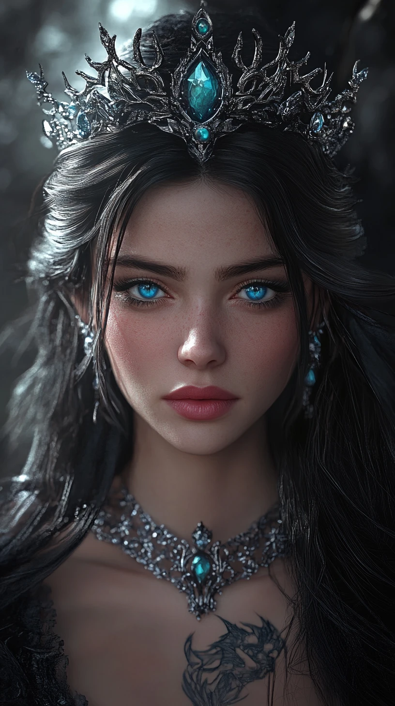 Bruxa rainha da neve de cabelos escuros com tiara gótica – retrato