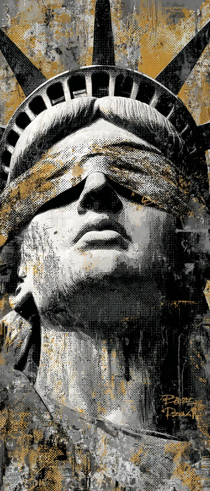 Retrato Abstracto de la Estatua de la Libertad en Monocromo Granulado