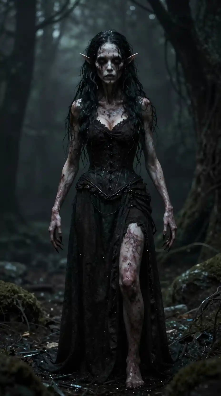 Terrifying monster in a dark cinematic horror scene