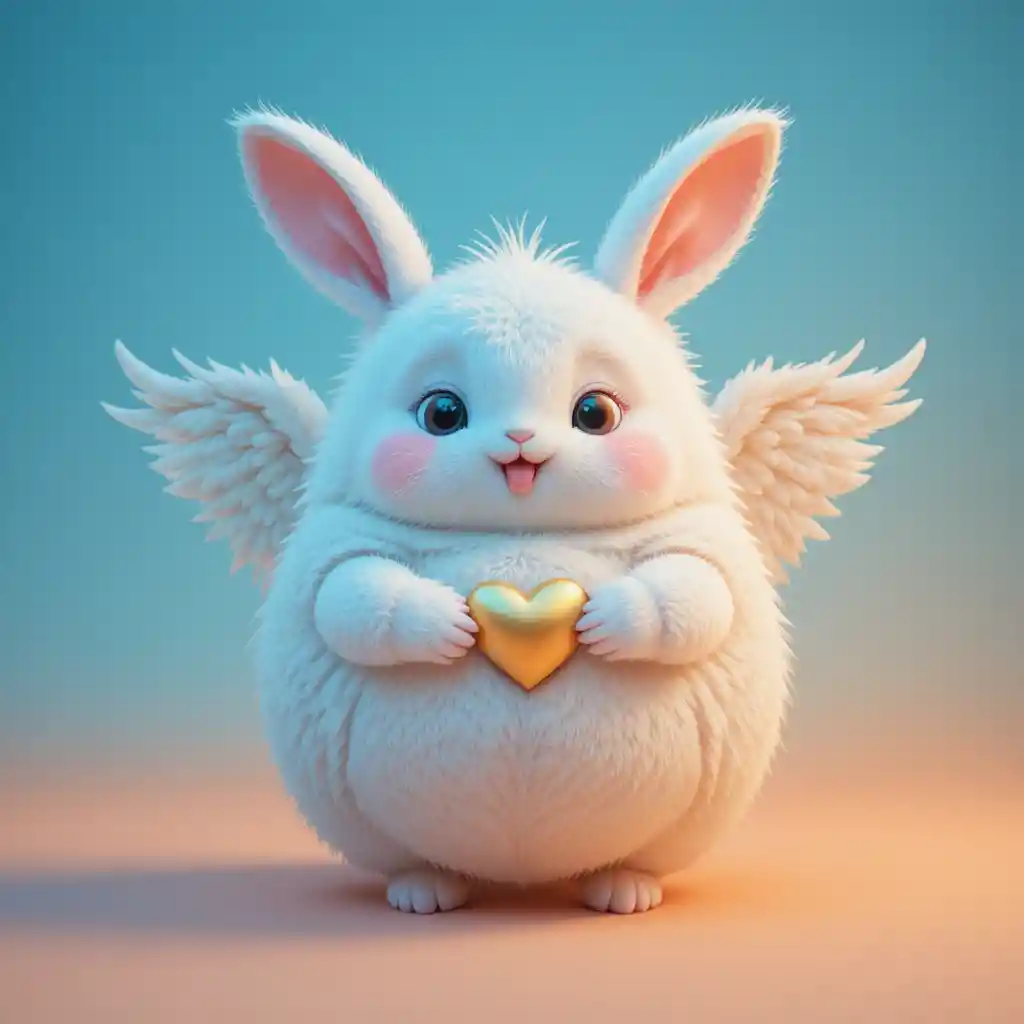 Creatura paffuta alata che tiene un cuore dorato