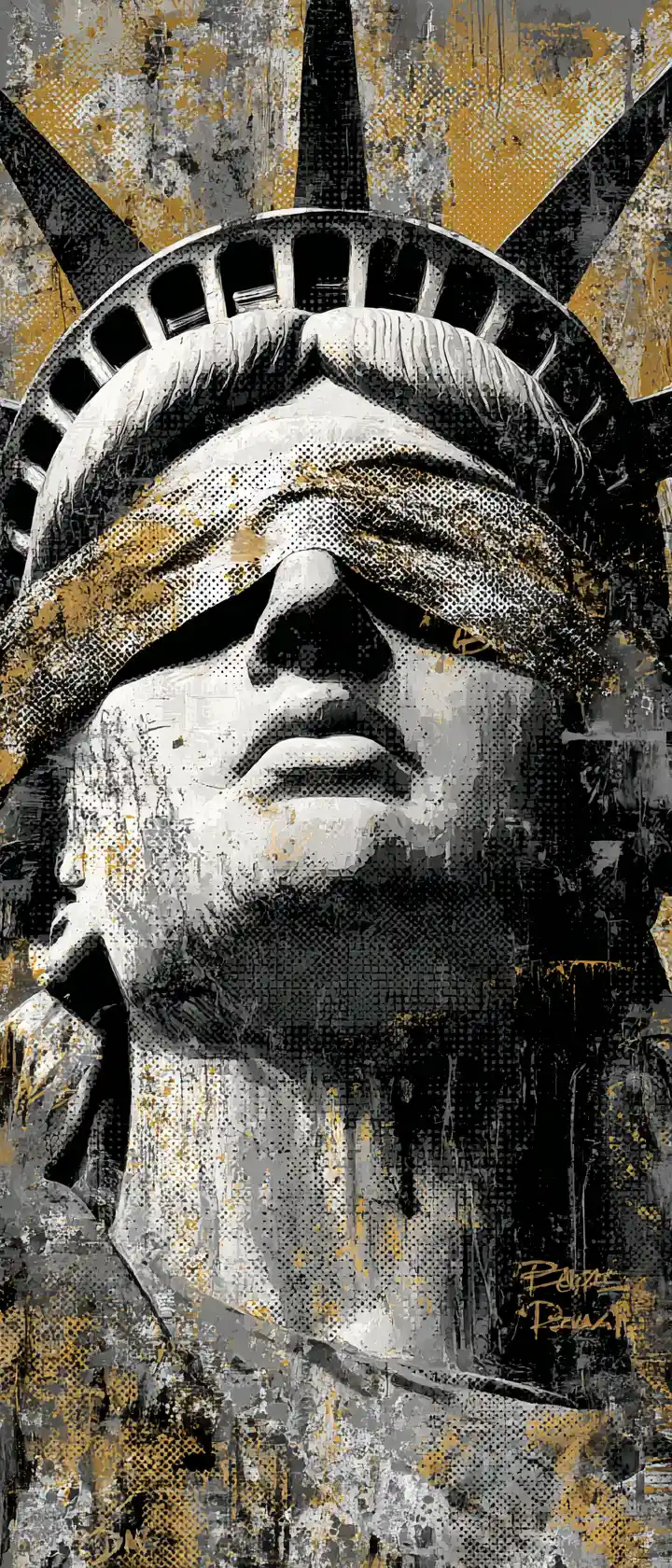 Retrato Abstrato da Estátua da Liberdade em Monocromático Granulado